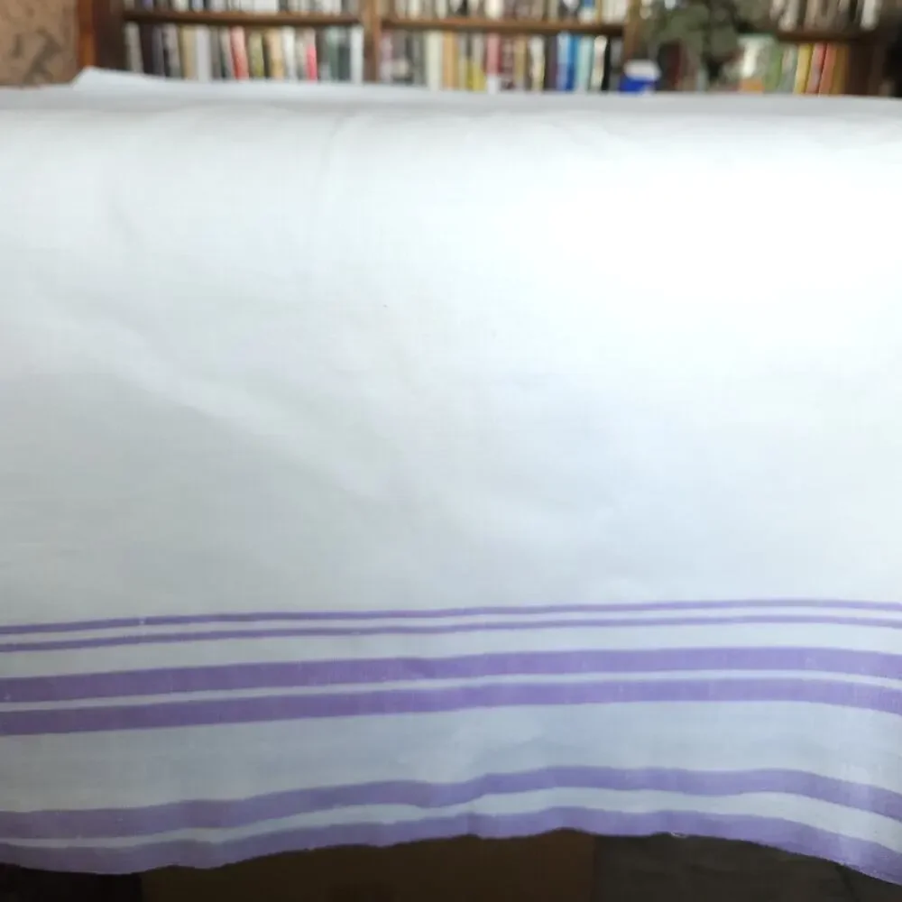 VTG 100% Linen Tablecloth Rectangle Stripes Purple French Country Easter 60x82